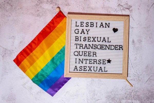 Lgbtqia Description Frame Rainbow Lgbtqia Flag Made Silk Material Lesbian — Stock Photo, Image