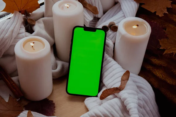 Green Screen Chromakey Mobile Phone App Copy Space Background Aesthetic — Foto de Stock