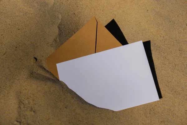 Beige Natural Tones Envelope Empty White Paper Note Copy Space — Fotografia de Stock