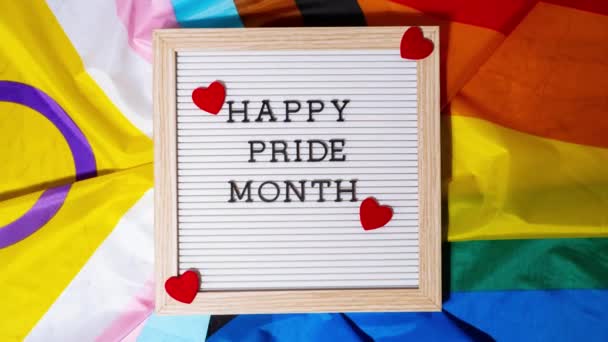 Zoom Happy Pride Month Frame Rainbow Lgbtqia Vlag Gemaakt Van — Stockvideo