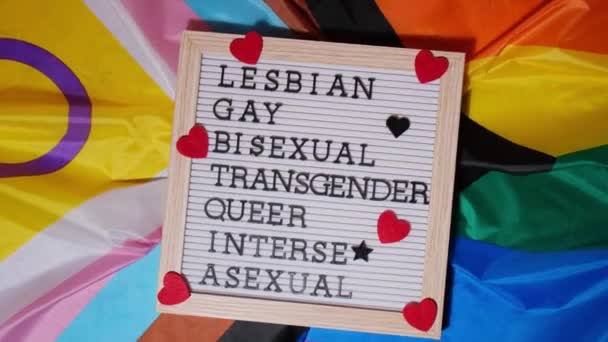 Lgbtqia Description Frame Rainbow Lgbtqia Flag Made Silk Material Lesbian — Stockvideo