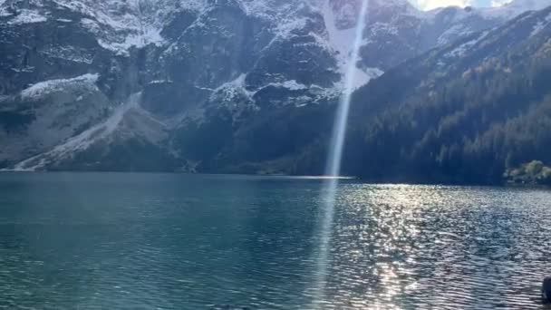 Jezioro Morskie Oko Snowy Mountain Hut Polskich Tatrach Zakopane Polska — Wideo stockowe