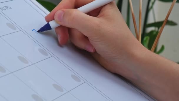 Mão Feminina Escrevendo Texto List Com Marcador Quadro Branco Marcação — Vídeo de Stock