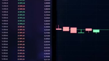 Borsa Çizelgesi Mum Grafiği TimeLapse Kusursuz Döngüsü 4K. Şifreli döviz şeması çevrimiçi. Fiyat evrimi verileriyle Bitcoin ticareti. Yatırım komisyoncusu. Uygulama ekranda