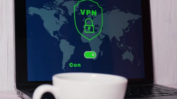 用于保护专用网络的Vpn创建Internet协议笔记本电脑应用程序屏幕虚拟专用网络工作场所背景下的匿名 安全和可靠的Internet访问 — 图库视频影像