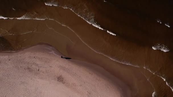 Dron Widok Lotu Ptaka Fale Morskie Wybrzeże Oceanu Plaża Wydmy — Wideo stockowe