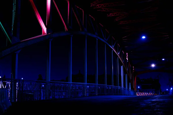 Luces Calle Del Puente Vacío Ciudad Autopista Nocturna Larga Exposición —  Fotos de Stock