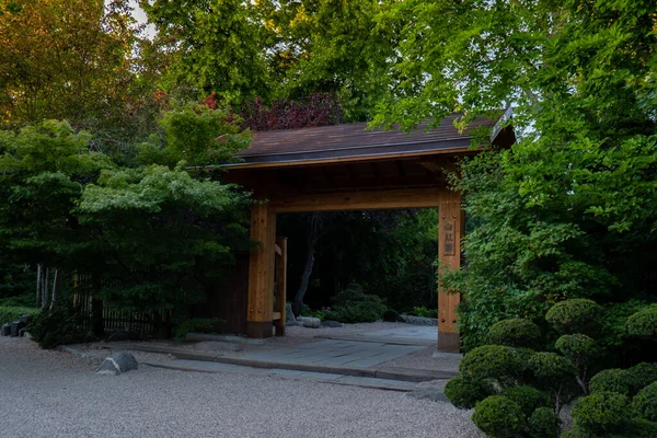 Japanese Garden Door Gate Pergola Green Plants Centennial Hall Wroclaw — Stock Photo, Image
