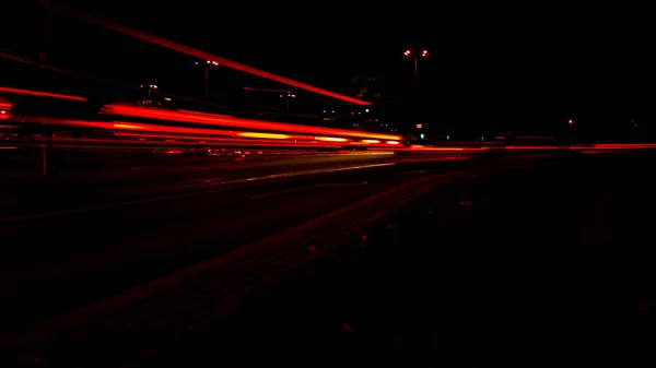 Luzes Carros Noite Luzes Rua Cidade Estrada Nocturna Longa Exposição — Fotografia de Stock
