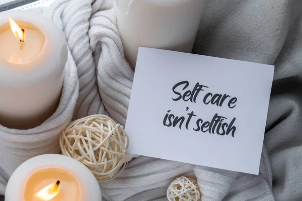Self Care Isnt Selfish Text Saying Phrase Paper Note Background — Stock Photo, Image