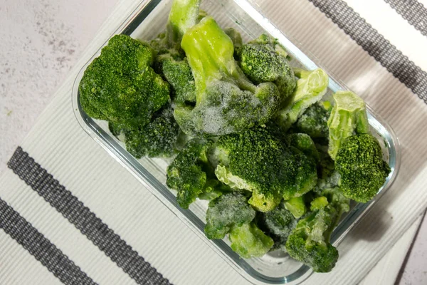 Fryst Mat Broccoli Blommar Hemlagad Skördebegreppet Lagring Grönsaker För Vinterförvaring — Stockfoto