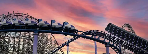 Riding Roller Coaster Energylandia Zator Poland Amusement Park Solar Powered — Stock Photo, Image