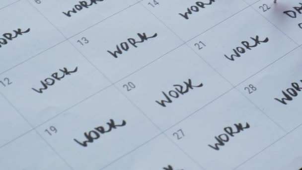 Giorni Lavoro Settimana Calendario Stampato Con Spilli Rosa Tre Giorni — Video Stock