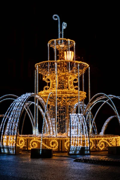 Holiday Decorated Illuminated Street Night Gdansk Poland Beautiful Christmas Fair — Stock Photo, Image