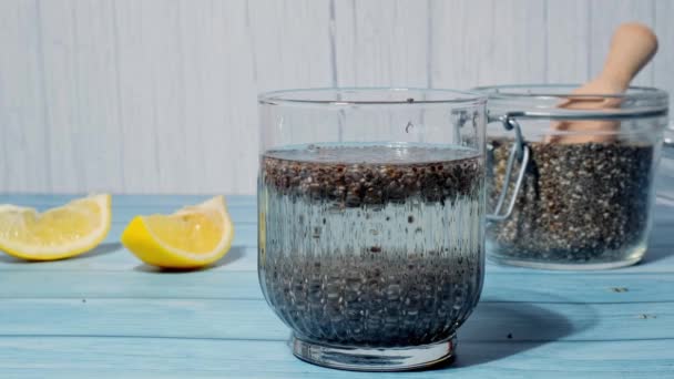 Preparing Superfood Water Drink Rich Omega Fatty Acids Pouring Coconut — Video