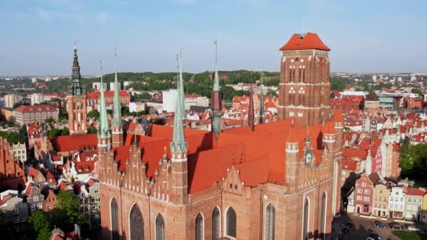 Bazylika Marii Piękna Panoramiczna Architektura Starego Miasta Gdańsku Polska Wschodzie — Wideo stockowe