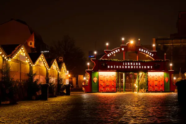 Gdansk Polônia Dezembro 2022 Mercado Tradicional Natal Com Grande Calendário — Fotografia de Stock
