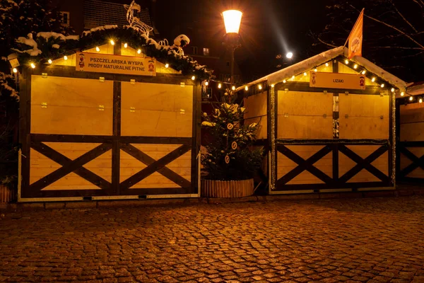 Gdaňsk Polsko Prosinec 2022 Tradiční Vánoční Trh Dovolená Zdobené Osvětlené — Stock fotografie
