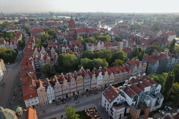 Beautiful Panoramic Architecture Old Town Gdansk Poland Sunrise Aerial View — Stock Photo, Image