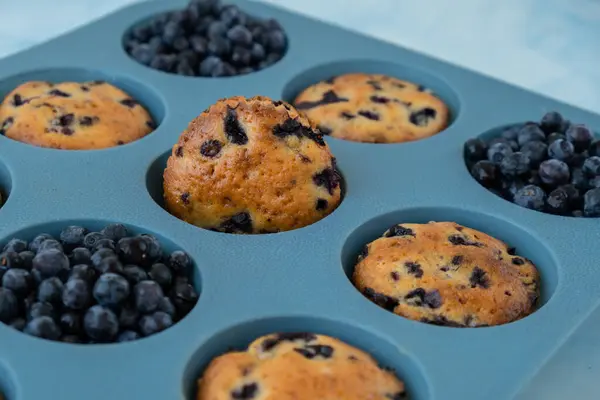 Verse Gebakken Bosbessen Muffins Lekkere Zoete Cupcake Gebak Zelfgemaakt Dessert — Stockfoto