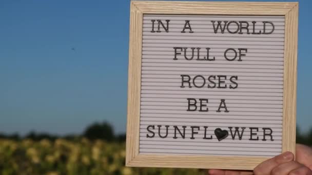 Világban Történő Roses Legyen Egy Sunflower Szöveg Fehér Táblán Mellett — Stock videók