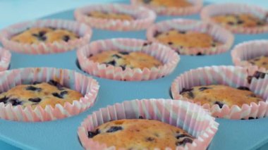 Taze pişmiş yaban mersinli kek. Lezzetli Tatlı Kek. Hamur işi ev yapımı tatlı. Çilekli turta ve silikon kek kutusu. Yeniden kullanılabilir silikon formlarda pişirilmiş organik dutlu sağlıklı vejetaryen kekleri.