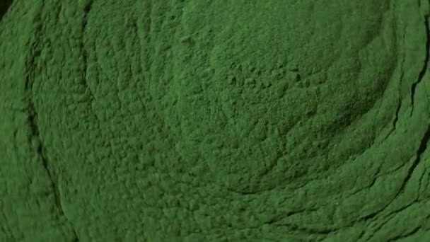 Περιστρεφόμενη Φυσική Οργανική Πράσινη Σκόνη Φυκιών Spirulina Μπολ Ουδέτερο Φόντο — Αρχείο Βίντεο