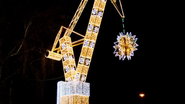 Stavební Jeřáb Symbol Loděnice Dovolená Osvětlené Dekorace Gdaňsku Polsko Krásný — Stock video