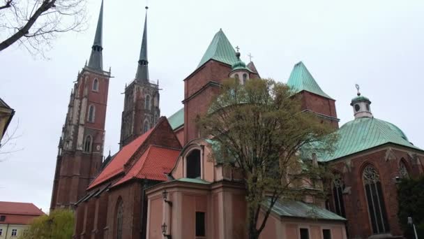 Tumski Adası Ndaki Wroclaw Katedrali Nin Detayları Silezya Nın Tarihi — Stok video