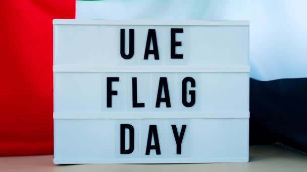 Lightbox Con Texto Día Bandera Los Eau Emiratos Árabes Unidos — Vídeo de stock
