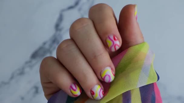 Stylish Colorful Summer Female Nails Modern Trendy Stylish Beautiful Manicure — Stock Video