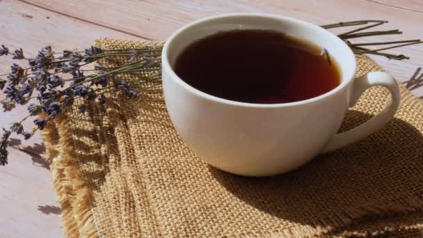 White Cup Lavender Tea Mortars Dry Lavender Alternative Medicine Immunity — Stock Video