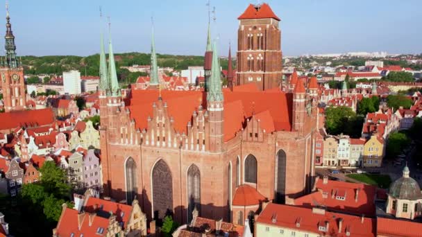 Базиліка Святого Марія Прекрасна Панорамна Архітектура Старого Міста Гданську Польща — стокове відео