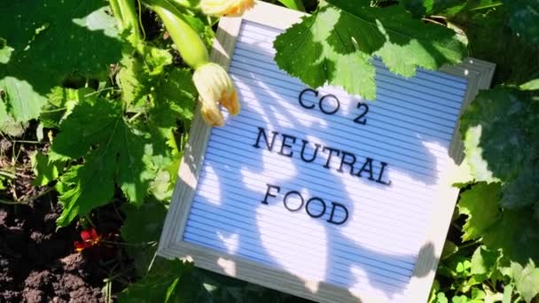 Co2 Neutral Żywność Wiadomość Tle Świeżych Ekologicznych Bio Uprawianych Zielonych — Wideo stockowe