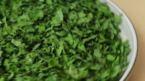 Achtergrond Van Groene Droge Peterselie Roteren Vegetarische Bio Biologische Salade — Stockvideo