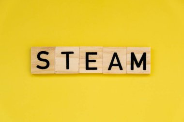 Steam yazıtları. Bilim Teknolojisi Mühendislik Sanatları Matematiği. Okulda ve evde eğitim veren öğrenciler için eğitim yeniliği kavramı. Metin tek kelime