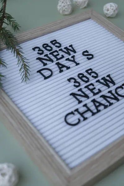 stock image Motivational saying 365 NEW DAYS 365 NEW CHANCES. New year goals setting concept. Strategy for self development improvement. Inspirational Planning better healthier life. 