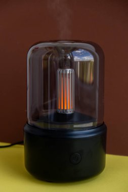 Ev kokusu yayıcı ve esaslı yağ. Modern hava nemlendirici evde. Evde yaşamanın rahatlığını artırmak için. Ultrasonik parfüm buhar teknolojisi