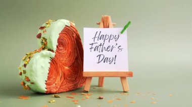 Mutlu Babalar Günü 'nde Matcha Green Tea aromalı Ganache' nin üzerine lezzetli taze kruvasan konulmuş tebrik kartı söyleniyor. Eşsiz kalp şekilli fırın. Puf puf böreği bayram aşkı hediyesi hediye fikri