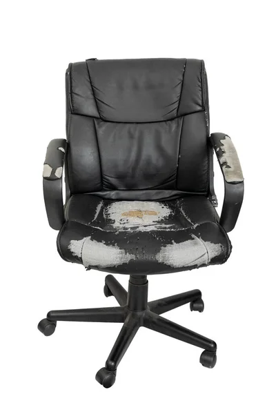 Krzesło Biurowe Stare Noszone Przez Użytkownika Białym Tle Widok Przodu — Zdjęcie stockowe
