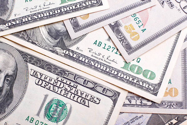 Банкноты в виде фона, вид сверху. Деньги и финансы