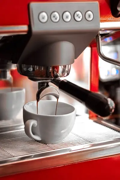 Preparing dopio on a professional coffee machine
