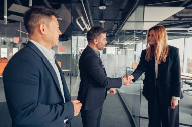 Business male partnership handshake. Successful deal after meeting