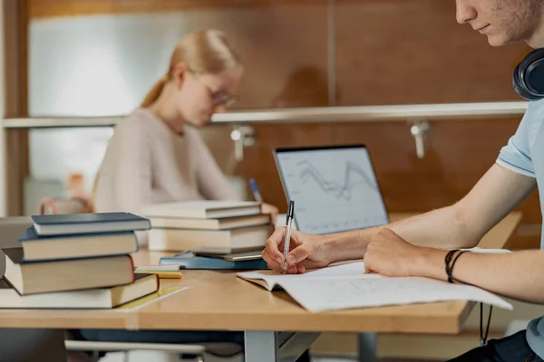 Students Sit Library Take Notes While Preparing Exam High Quality Stock Image