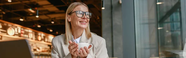 Attractive Businesswoman Holding Cup Coffee While Sitting Cafe High Quality Royalty Free Stock Photos