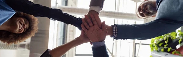 Group Coworkers Stacked Hands Together Concept Corporate Unity High Quality — 图库照片