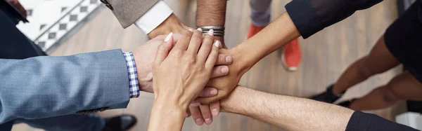 Group Coworkers Stacked Hands Together Concept Corporate Unity High Quality — 图库照片