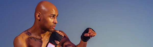 Professional Kickboxer Training Practicing Punch Studio Background Color Filter — Stock Fotó