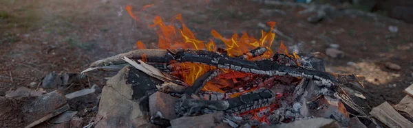 Close Fire Place Camping Site Top Mountain Beautiful View Bonfire — Stock Photo, Image