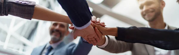 Group Coworkers Stacked Hands Together Concept Corporate Unity High Quality — Stok fotoğraf